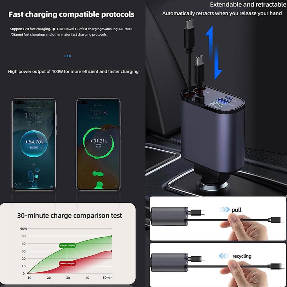 Retractable Fast Car Charger 4 in 1