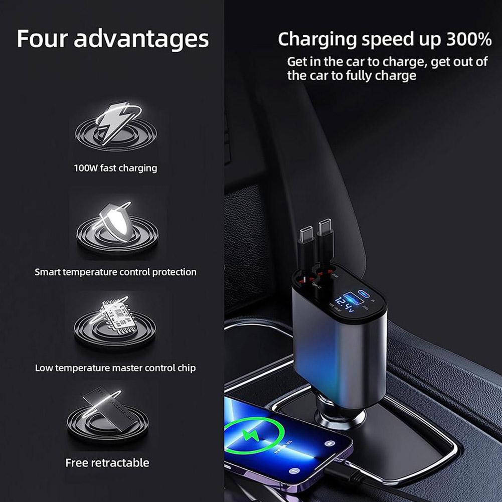 Retractable Fast Car Charger 4 in 1