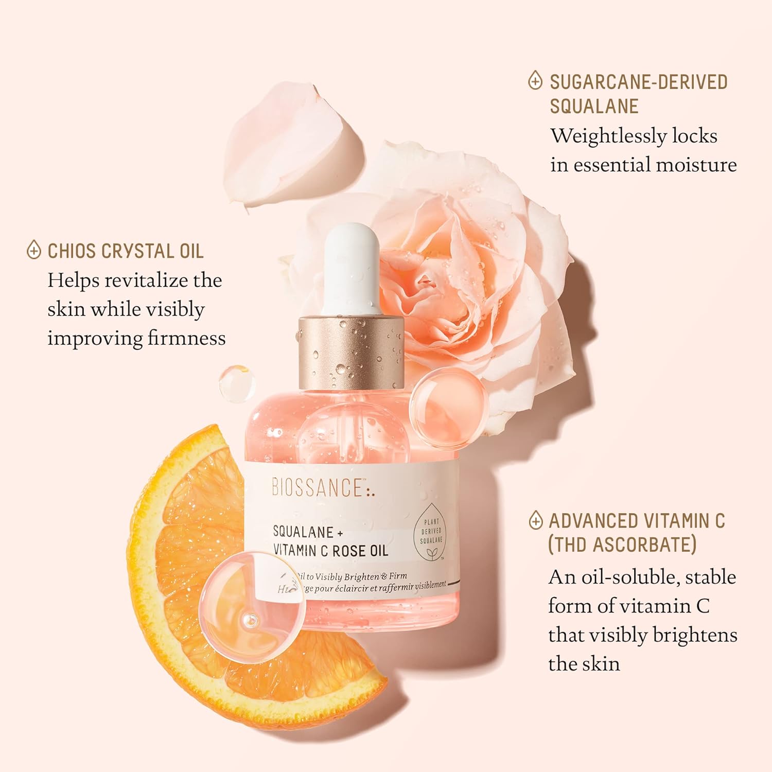 BIOSSANCE Squalane and Vitamin C Rose Oil