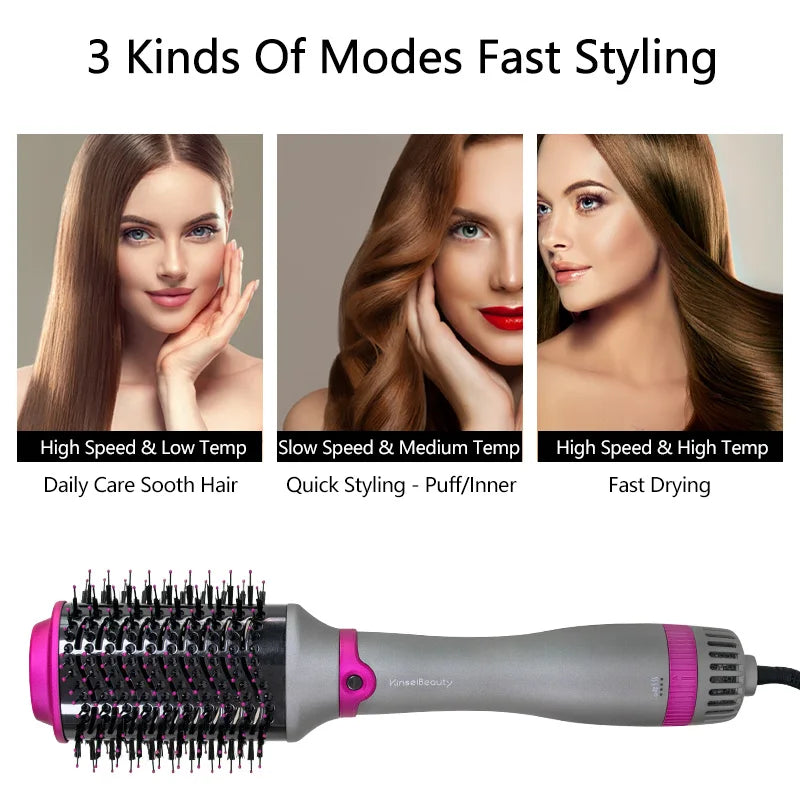 "1200W Hot Air Brush Styler: One-Step Electric Ion Dryer & Styler"