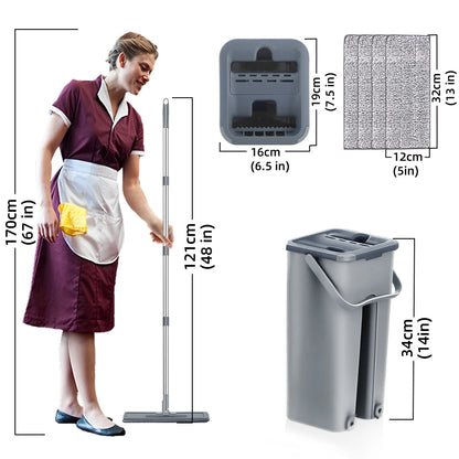 "Hands-Free Floor Mop & Bucket Set: Professional Cleaning with Microfiber Pads"