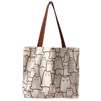 "Japanese Cartoon Cat Canvas Tote: Designer Zipper Handbag"