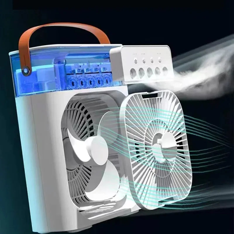 "CoolBreeze 3-in-1: Portable USB Fan with LED Night Light & Humidifier"